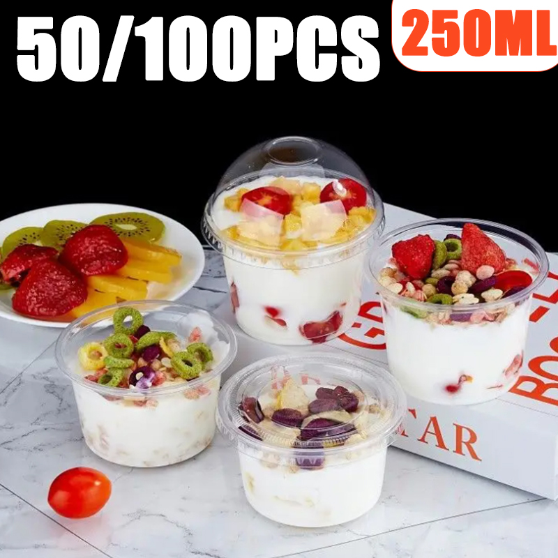 Sauce Dipping Cup - 50/100PCS 250ML 일회용 플라스틱 푸딩 컵