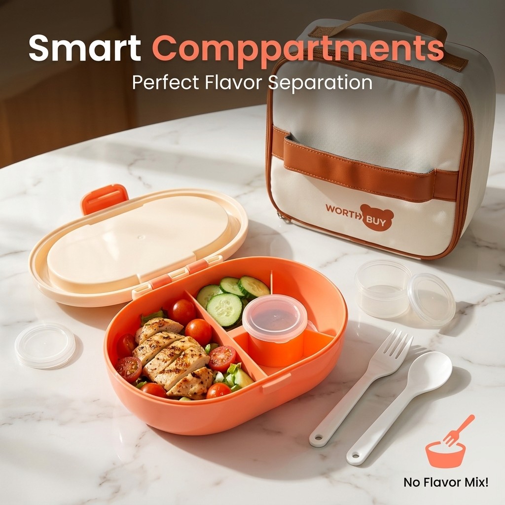 칸막이가 있는 플라스틱 도시락, 수저 및 소스 용기 포 - Meal Prep Or Prep Meal 리뷰 및 가격